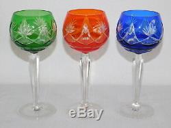 Czech Bohemian Lead Crystal Hand Cut to Clear Wine Hocks Goblets SET OF 3 Colors