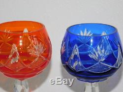 Czech Bohemian Lead Crystal Hand Cut to Clear Wine Hocks Goblets SET OF 3 Colors