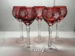 Czech Cut To Clear Red Set Of 4 Wine Goblets Plus A Spare