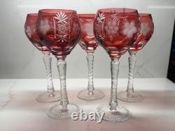 Czech Cut To Clear Red Set Of 4 Wine Goblets Plus A Spare