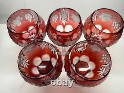 Czech Cut To Clear Red Set Of 4 Wine Goblets Plus A Spare