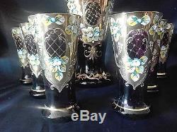Czech bohemia Egermann crystal glass Water, bier, wine set 6+1 decorated gold