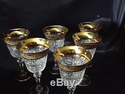 Czech bohemia cut crystal glass Wine glasses 17cm decorated gold 6pc 220ml