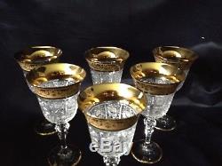 Czech bohemia cut crystal glass Wine glasses 17cm decorated gold 6pc 220ml