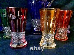 Czech crystal cut glass water, bier, wine set 6+1 multicolor II