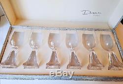 DAUM FRANCE UNIQUE CRYSTAL WINE GOBLETS SQUARE BASE 8 x 2 1/8 FROM 1941