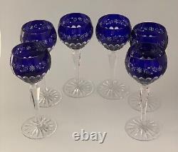 Design Guild Set 6 Cobalt Blue Cut Crystal Wine Glasses 7 1/2