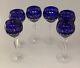 Design Guild Set 6 Cobalt Blue Cut Crystal Wine Glasses 7 1/2