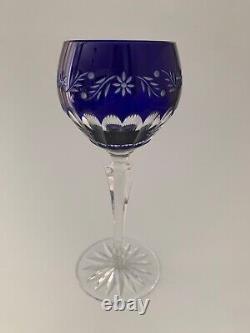 Design Guild Set 6 Cobalt Blue Cut Crystal Wine Glasses 7 1/2