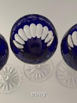 Design Guild Set 6 Cobalt Blue Cut Crystal Wine Glasses 7 1/2