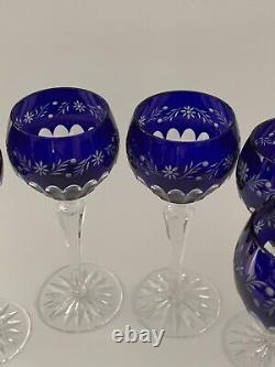 Design Guild Set 6 Cobalt Blue Cut Crystal Wine Glasses 7 1/2