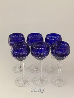 Design Guild Set 6 Cobalt Blue Cut Crystal Wine Glasses 7 1/2