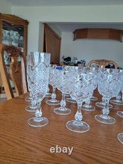 Diamond Cut Depression Crystal Clear Goblet Glassware 31 Pieces Ball Stemmed