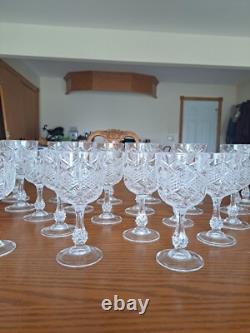 Diamond Cut Depression Crystal Clear Goblet Glassware 31 Pieces Ball Stemmed