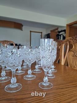 Diamond Cut Depression Crystal Clear Goblet Glassware 31 Pieces Ball Stemmed