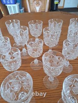 Diamond Cut Depression Crystal Clear Goblet Glassware 31 Pieces Ball Stemmed