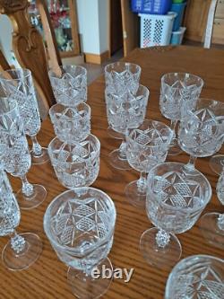 Diamond Cut Depression Crystal Clear Goblet Glassware 31 Pieces Ball Stemmed