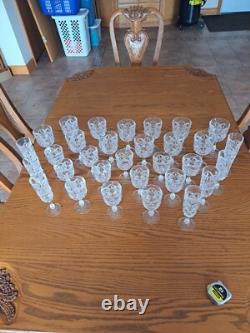 Diamond Cut Depression Crystal Clear Goblet Glassware 31 Pieces Ball Stemmed