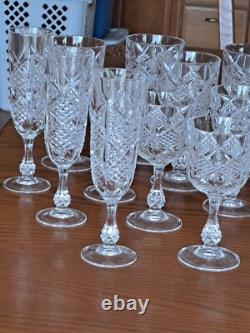Diamond Cut Depression Crystal Clear Goblet Glassware 31 Pieces Ball Stemmed