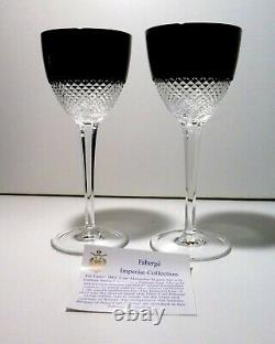 EXCELLENT Faberge Crystal FIRENZE (2009) Set of 2 Black Wine Glasses 8