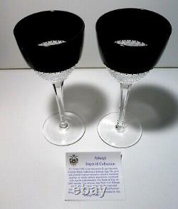 EXCELLENT Faberge Crystal FIRENZE (2009) Set of 2 Black Wine Glasses 8