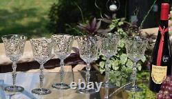 EXQUISITE and RARE! 6 Vintage Etched CRYSTAL Wine Glasses, Rock Sharpe Salon