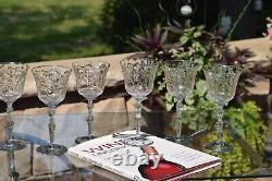 EXQUISITE and RARE! 6 Vintage Etched CRYSTAL Wine Glasses, Rock Sharpe Salon