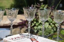 EXQUISITE and RARE! 6 Vintage Etched CRYSTAL Wine Glasses, Rock Sharpe Salon