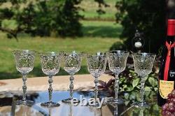 EXQUISITE and RARE! 6 Vintage Etched CRYSTAL Wine Glasses, Rock Sharpe Salon