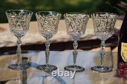 EXQUISITE and RARE! 6 Vintage Etched CRYSTAL Wine Glasses, Rock Sharpe Salon