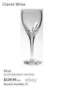 Edinburgh Crystal Skye Wine Glass Set Of 3 Claret 7 7/8 Tall Etched Base