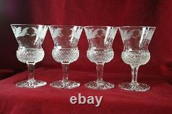 Edinburgh Crystal Thistle Pattern 4 x Small Wine Glasses signed