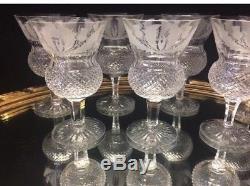 Eight Stunning Edinburgh Crystal Thistle Pattern Large Wine Glasses, Never Used