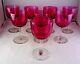 Eight Vintage Cranberry Red Crystal Glass Small Wine Goblets