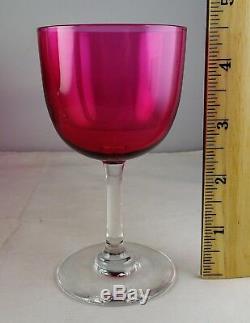 Eight Vintage Cranberry Red Crystal Glass Small Wine Goblets