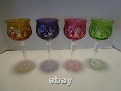 Elegant Bohemian Czech Crystal Cut-To-Clear 4 multi color Goblets set wine 8 Oz