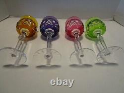 Elegant Bohemian Czech Crystal Cut-To-Clear 4 multi color Goblets set wine 8 Oz