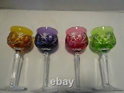 Elegant Bohemian Czech Crystal Cut-To-Clear 4 multi color Goblets set wine 8 Oz