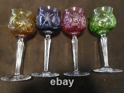 Elegant Bohemian Czech Crystal Cut-To-Clear 4 multi color Goblets set wine 8 Oz