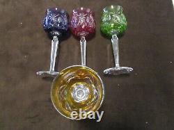 Elegant Bohemian Czech Crystal Cut-To-Clear 4 multi color Goblets set wine 8 Oz