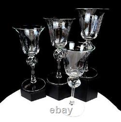 Elegant Hand Blown Crystal Panel Optic 4 Pc Ball Stem 8 Wine Glasses 1920-1950