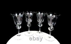 Elegant Hand Blown Crystal Panel Optic Ball Stem 4 Pc 8 Wine Glasses 1920-1950