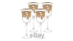 Embellished 24K Gold Crystal Red Wine Glasses Goblets Cups Set 4 Royal Clear Art