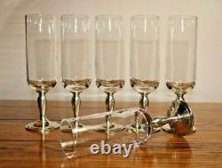 Etains du Manoir Paris France Pewter Crystal Champagne Wine Glasses Set of 6