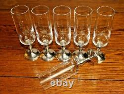 Etains du Manoir Paris France Pewter Crystal Champagne Wine Glasses Set of 6