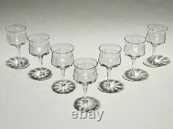 Exquisite Antique Set of 7 Hersey Monticello Etch Gayosa Crystal Cordial Glass
