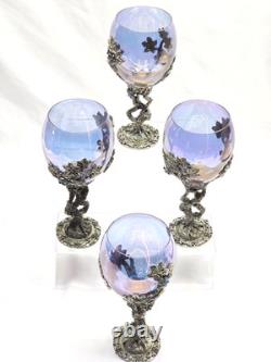 FELLOWSHIP FOUNDRY Crystal And Pewter Grapevine Wine Glass NEAR MINT Set Of 4