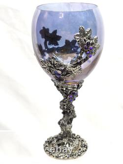 FELLOWSHIP FOUNDRY Crystal And Pewter Grapevine Wine Glass NEAR MINT Set Of 4