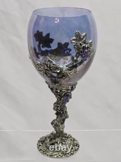 FELLOWSHIP FOUNDRY Crystal And Pewter Grapevine Wine Glass NEAR MINT Set Of 4