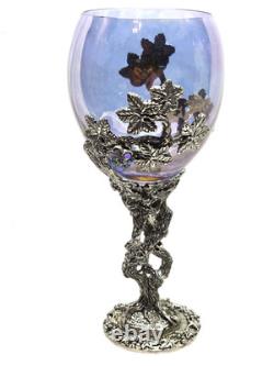 FELLOWSHIP FOUNDRY Crystal And Pewter Grapevine Wine Glass NEAR MINT Set Of 4